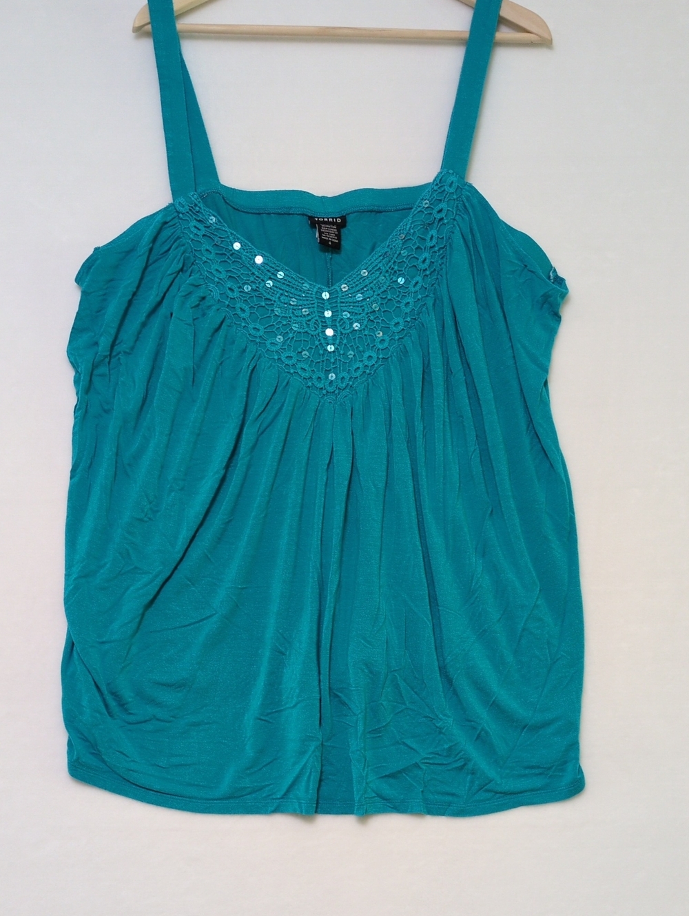 Torrid Teal Crochet Lace Sequin Tank Top 4 Plus Size 4X Slinky Camisole Cami